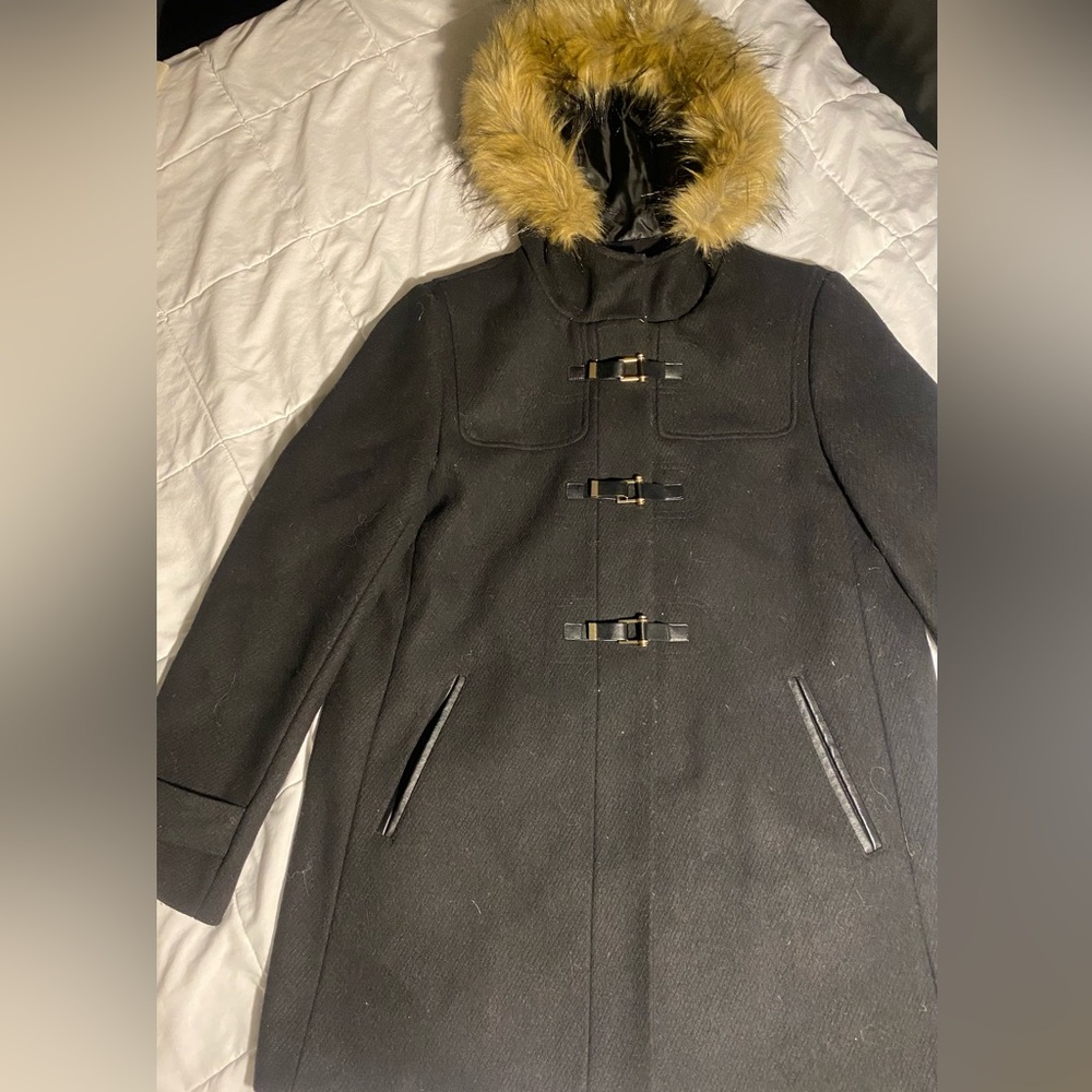 Cole Haan- Black winter jacket with fur hood
